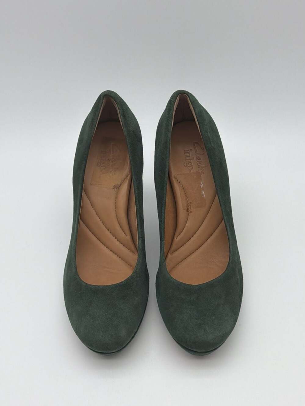 Clarks Indigo Green Suede Platform Heels Size 7.5M